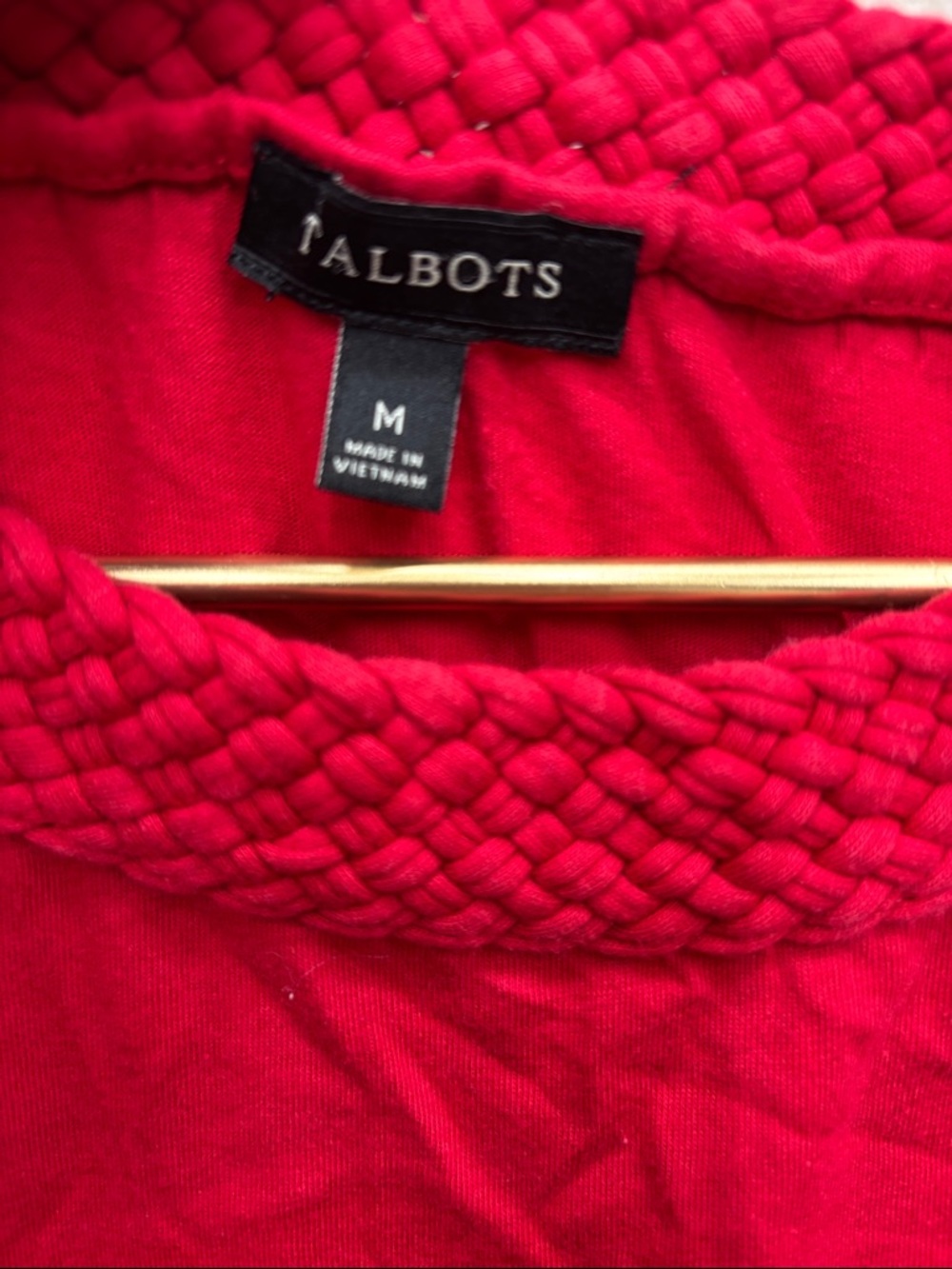 Talbots | medium Women’s Red Short Sleeve Top with Braided Neckline - Picture 4 of 6